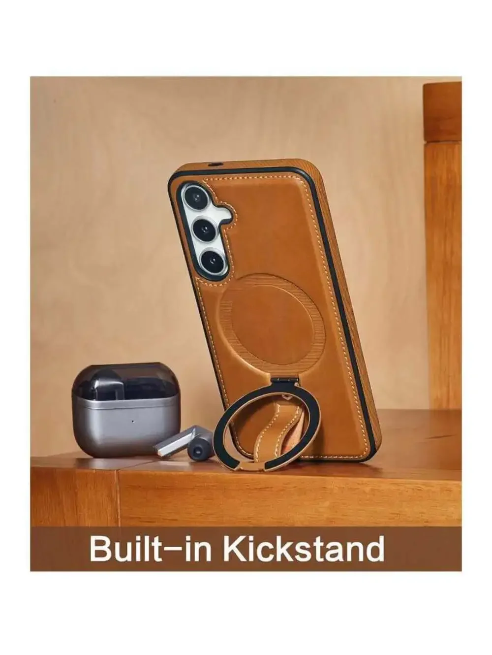 Samsung Galaxy S25 Plus & S24 Plus Leather Case with Stand, Brown